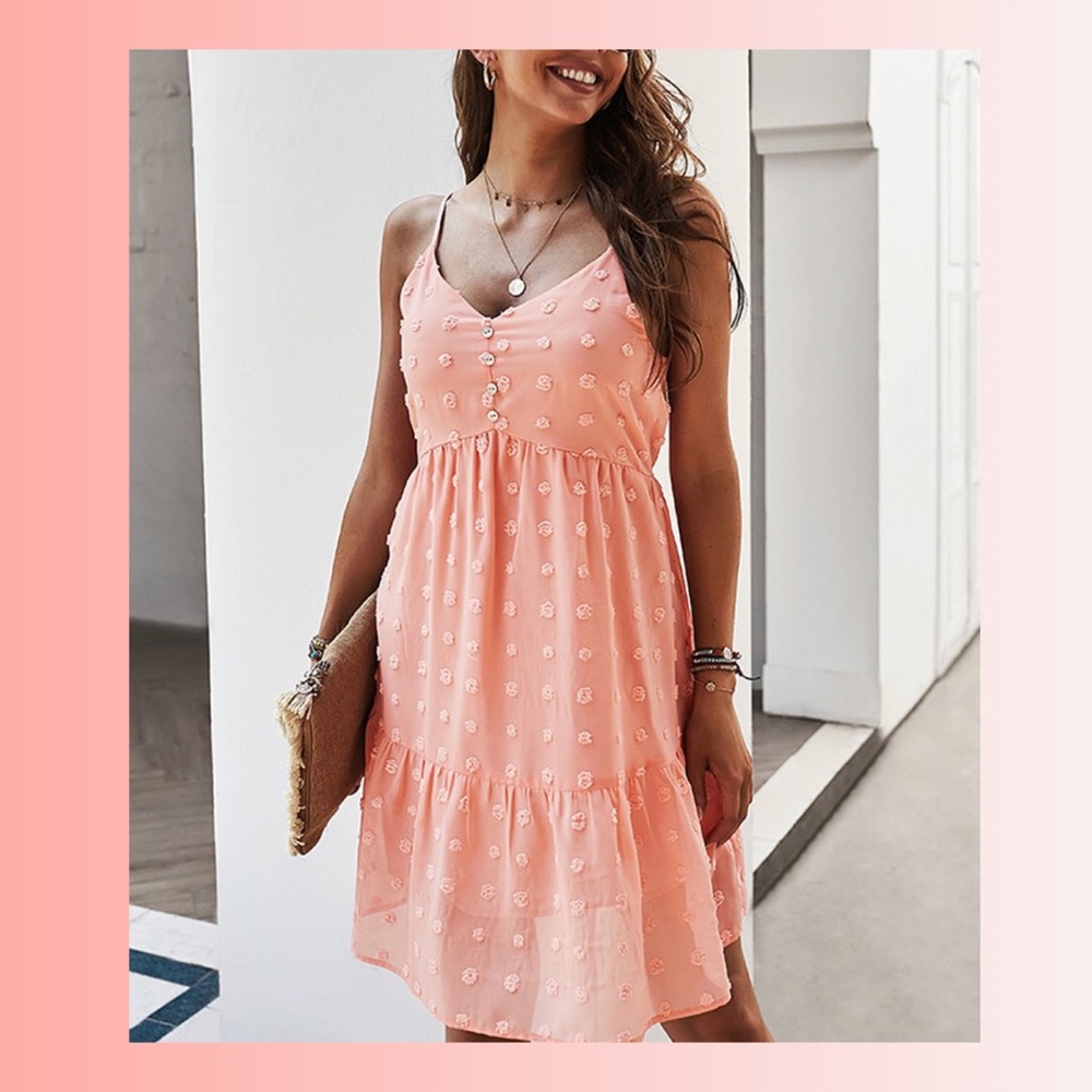 Coral Swiss dot Ruffle Hem Sleeveless Dress